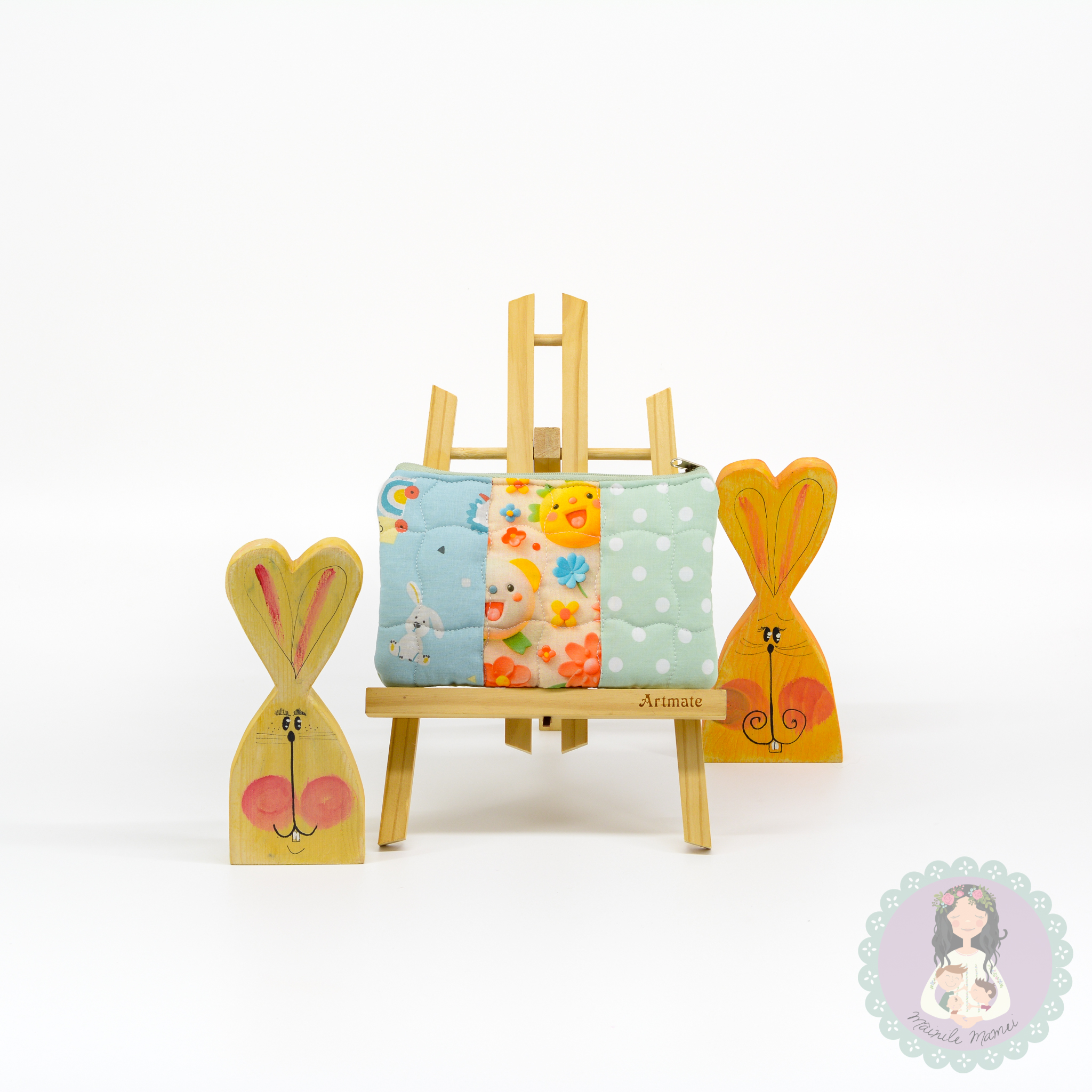 Pouch patchwork/pouch unicat/pouch/smiley mint